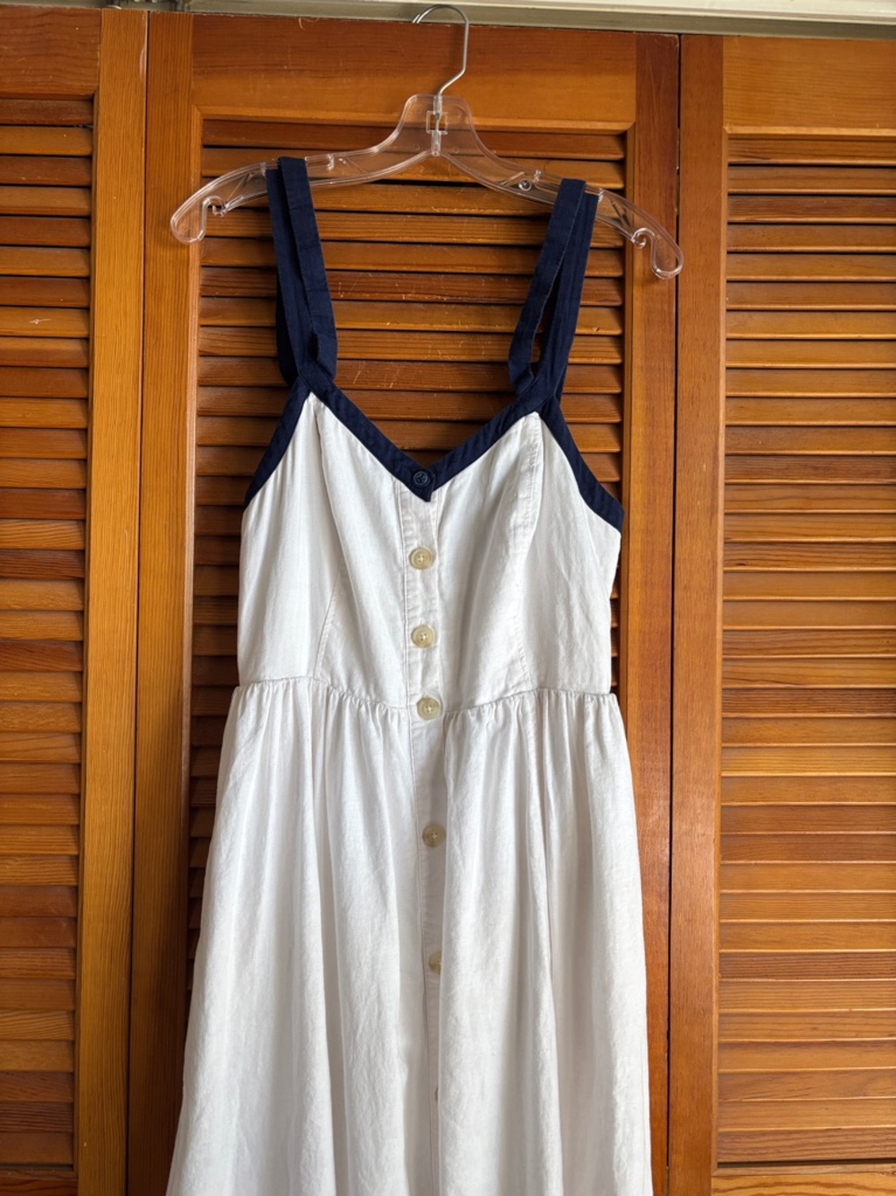 Maeve Strappy Button-Front White Midi Button-Front Dress with Navy Straps Sz 8 - Picture 6 of 16